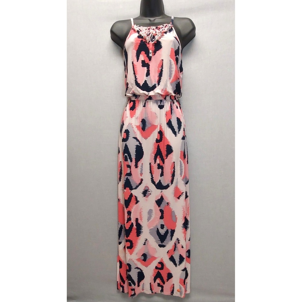 Banana Republic Ikat Print Pink Maxi Dress Womens XS Blue Resort Vacation Beach